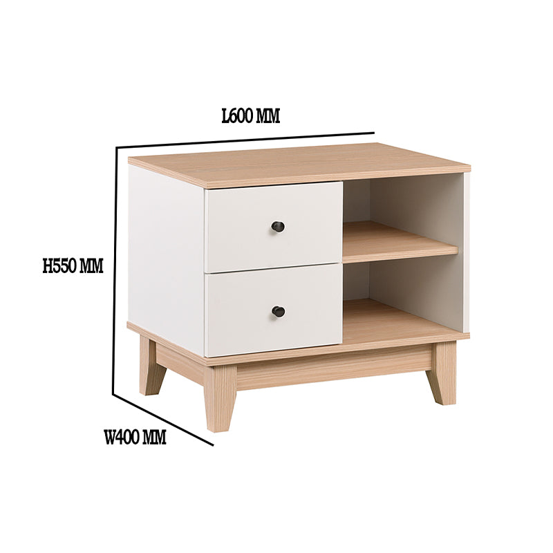BALDWIN Natural + White Colour Particle Board With Solid Wood Leg Side Table