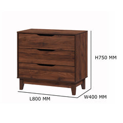 BESS Walnut Colour Solid Board 3 Drawer Chest
