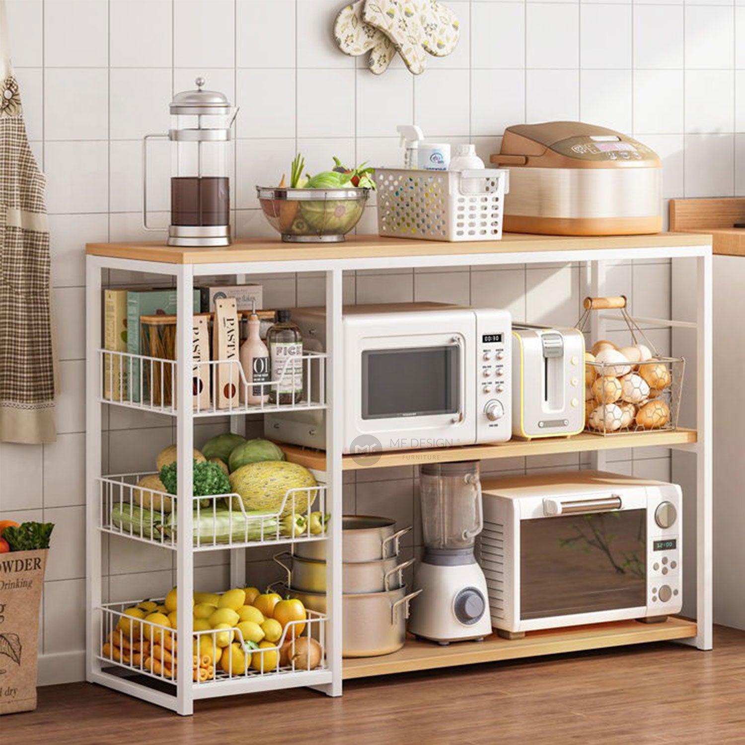 YODI Kitchen Rack Natural 120cm / Kitchen Open Storage Rak / Dapur Moden / Easy Access Kitchen Cabinet / Kabinet Dapur